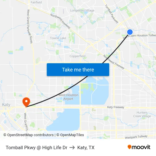 Tomball Pkwy @ High Life Dr to Katy, TX map