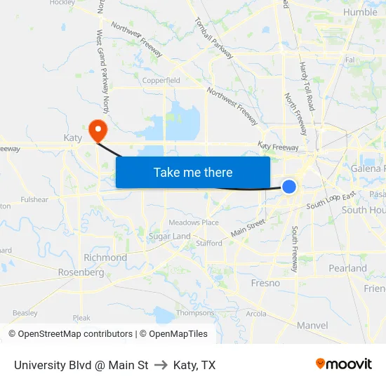 University Blvd @ Main St to Katy, TX map