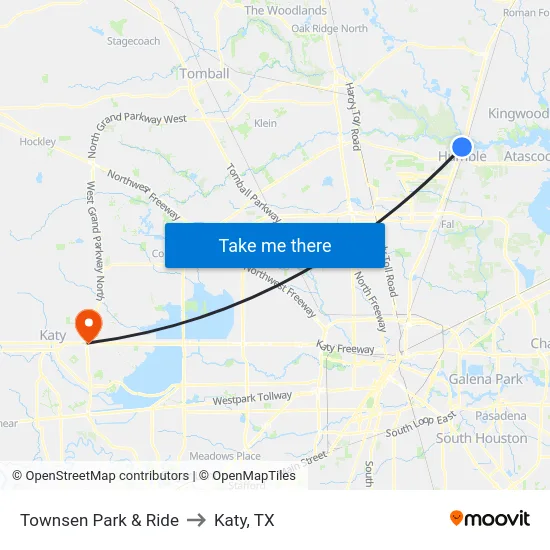 Townsen Park & Ride to Katy, TX map