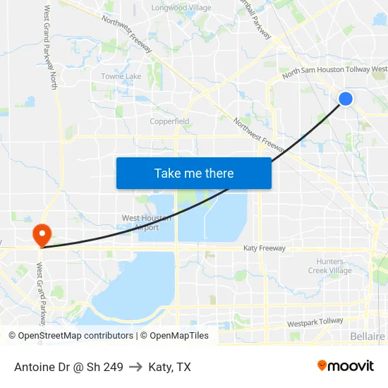 Antoine Dr @ Sh 249 to Katy, TX map