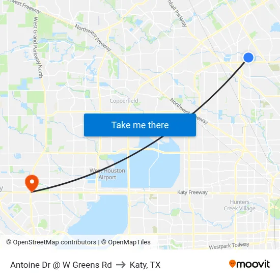 Antoine Dr @ W Greens Rd to Katy, TX map