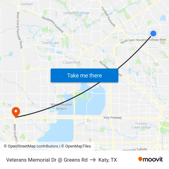 Veterans Memorial Dr @ Greens Rd to Katy, TX map