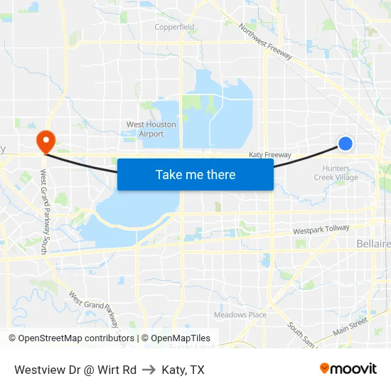 Westview Dr @ Wirt Rd to Katy, TX map