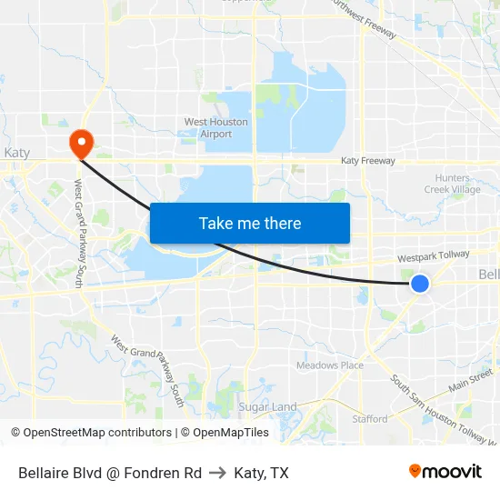 Bellaire Blvd @ Fondren Rd to Katy, TX map