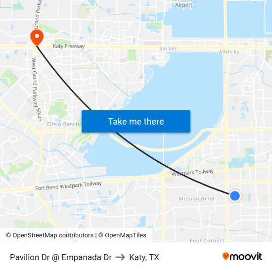 Pavilion Dr @ Empanada Dr to Katy, TX map