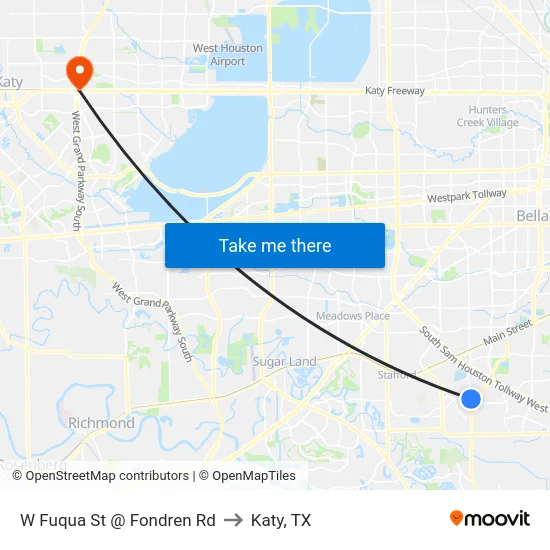 W Fuqua St @ Fondren Rd to Katy, TX map