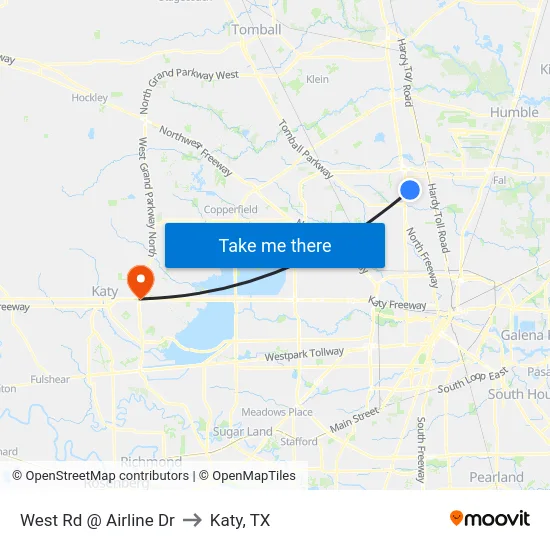 West Rd @ Airline Dr to Katy, TX map
