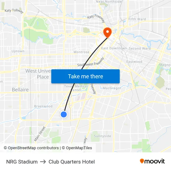 NRG Stadium to Club Quarters Hotel map