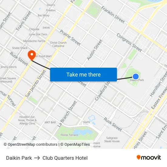 Daikin Park to Club Quarters Hotel map