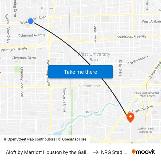 Aloft by Marriott Houston by the Galleria to NRG Stadium map
