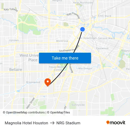 Magnolia Hotel Houston to NRG Stadium map