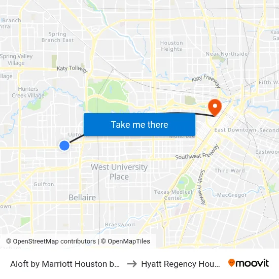 Aloft by Marriott Houston by the Galleria to Hyatt Regency Houston Hotel map