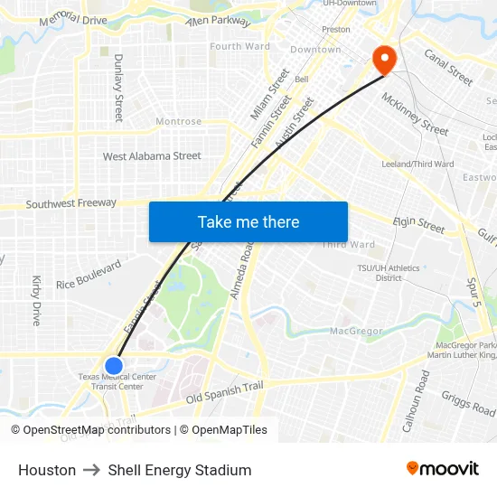 Houston to Shell Energy Stadium map