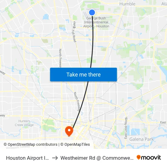 Houston Airport IAH to Westheimer Rd @ Commonwealth map