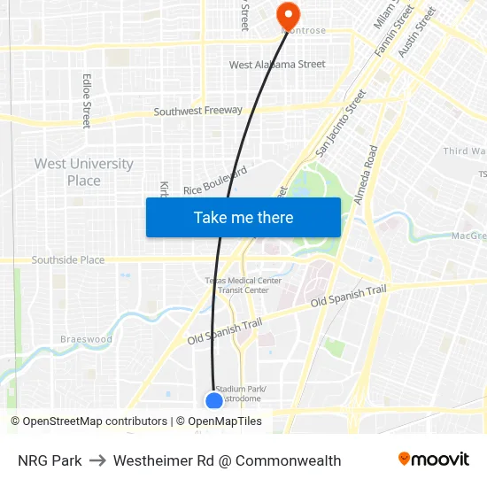 NRG Park to Westheimer Rd @ Commonwealth map