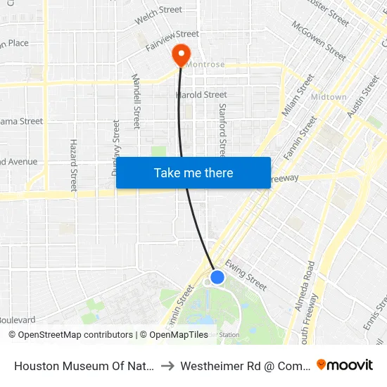 Houston Museum Of Natural Science to Westheimer Rd @ Commonwealth map