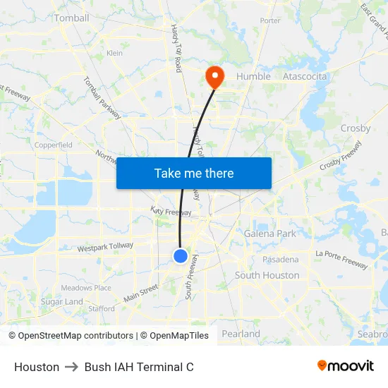 Houston to Bush IAH Terminal C map