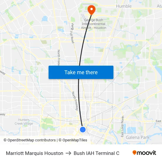 Marriott Marquis Houston to Bush IAH Terminal C map