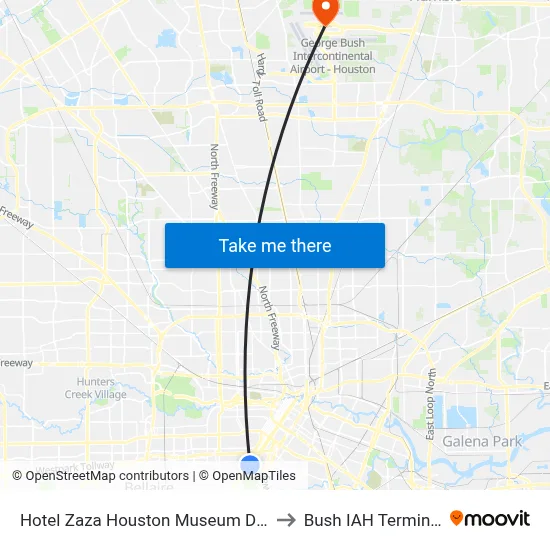 Hotel Zaza Houston Museum District to Bush IAH Terminal C map