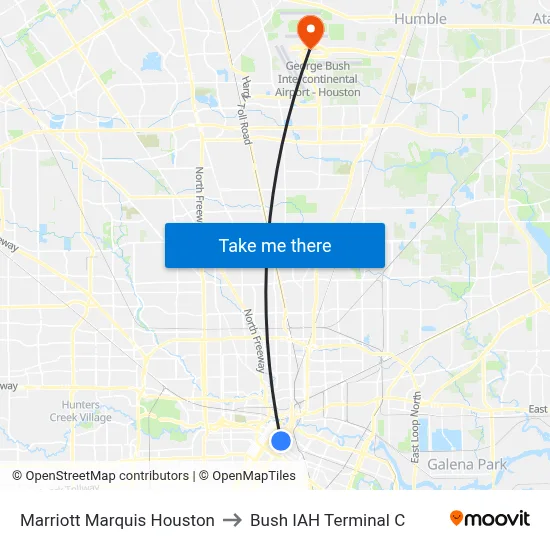 Marriott Marquis Houston to Bush IAH Terminal C map