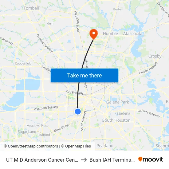 UT M D Anderson Cancer Center to Bush IAH Terminal C map