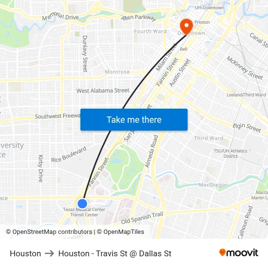 Houston to Houston - Travis St @ Dallas St map