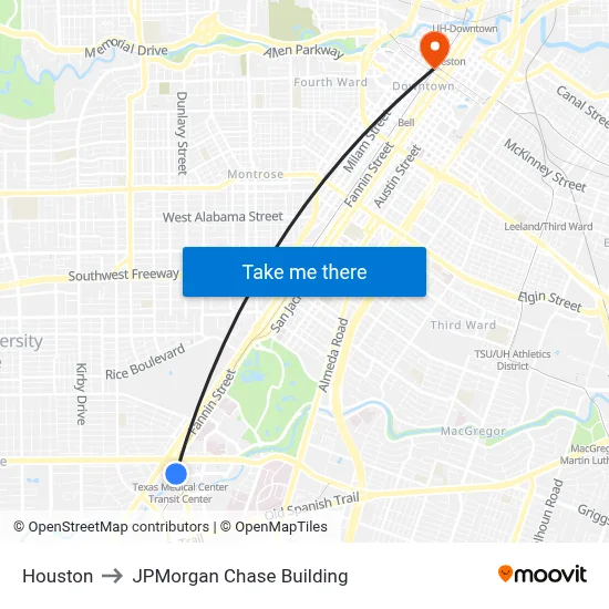 Houston to JPMorgan Chase Building map