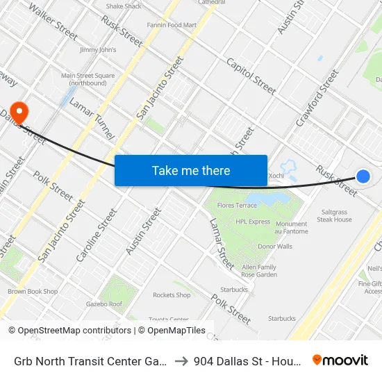 Grb North Transit Center Garage to 904 Dallas St - Houston map