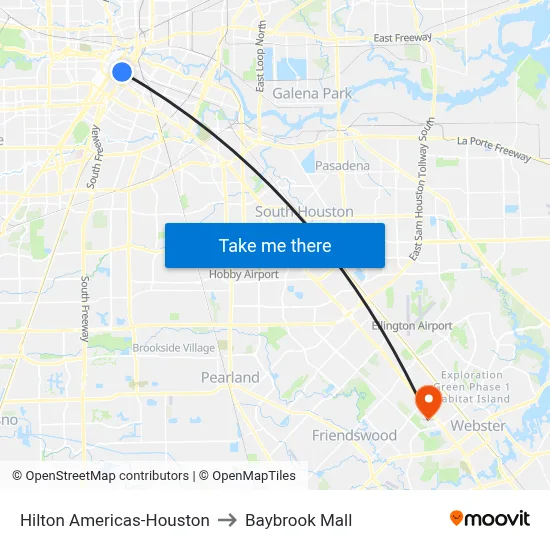 Hilton Americas-Houston to Baybrook Mall map