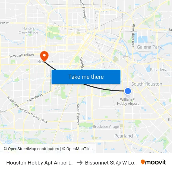 Houston Hobby Apt Airport HOU to Bissonnet St @ W Loop S map