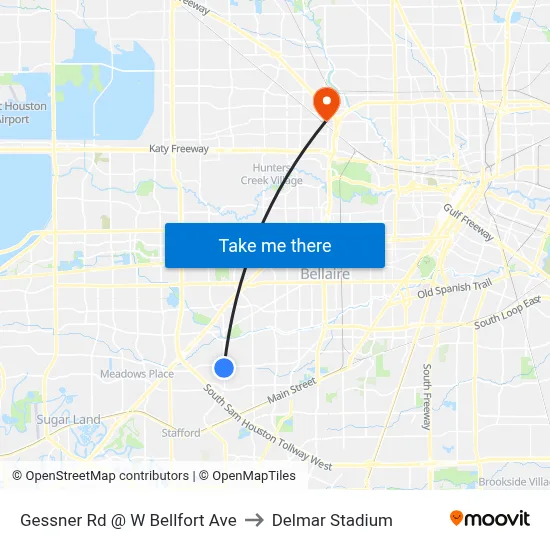 Gessner Rd @ W Bellfort Ave to Delmar Stadium map