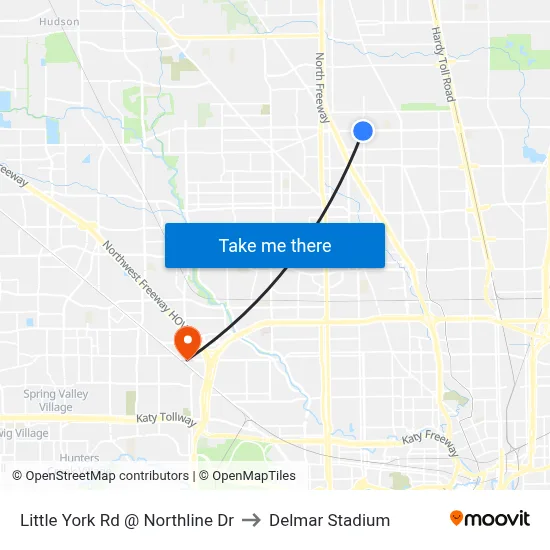 Little York Rd @ Northline Dr to Delmar Stadium map