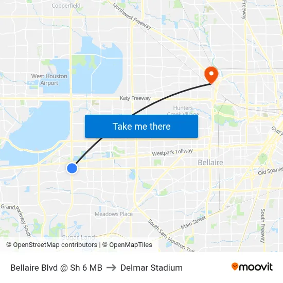 Bellaire Blvd @ Sh 6 MB to Delmar Stadium map