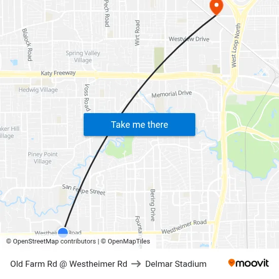Old Farm Rd @ Westheimer Rd to Delmar Stadium map