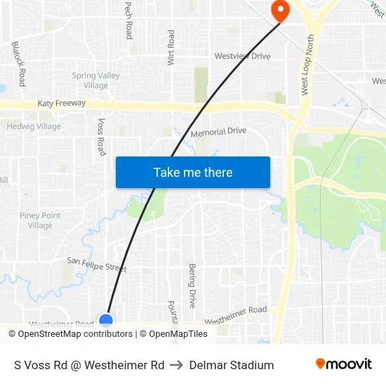 S Voss Rd @ Westheimer Rd to Delmar Stadium map