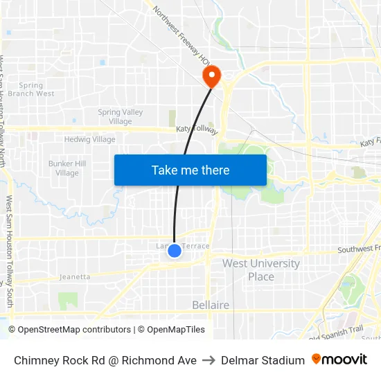 Chimney Rock Rd @ Richmond Ave to Delmar Stadium map