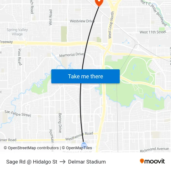 Sage Rd @ Hidalgo St to Delmar Stadium map