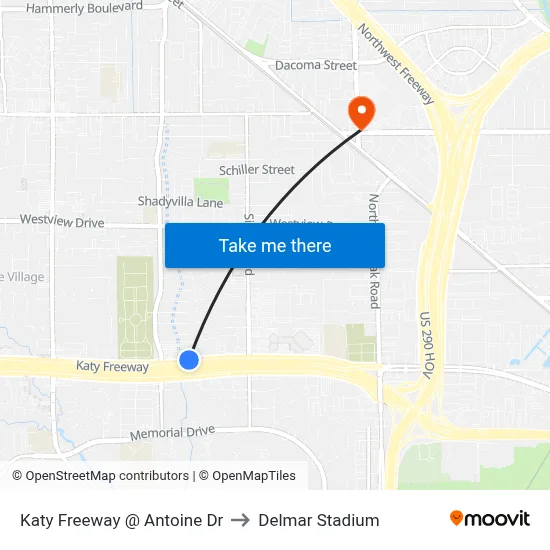 Katy Freeway @ Antoine Dr to Delmar Stadium map