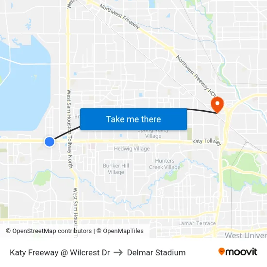 Katy Freeway @ Wilcrest Dr to Delmar Stadium map