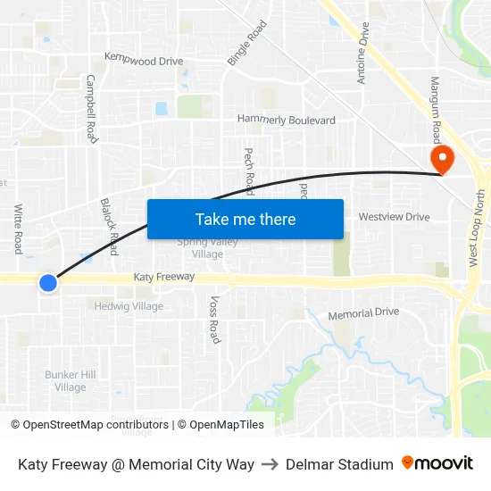Katy Freeway @ Memorial City Way to Delmar Stadium map