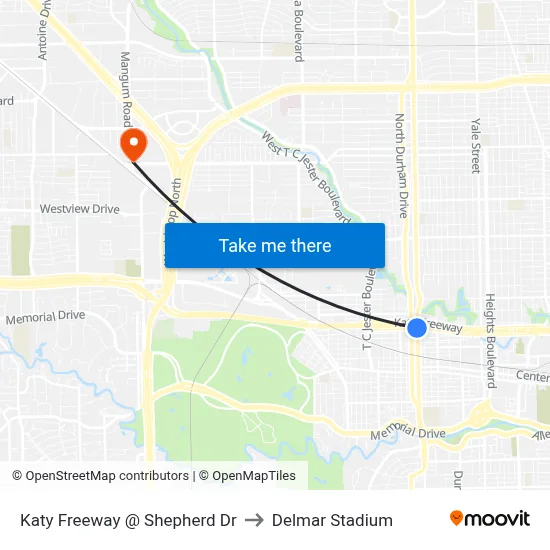Katy Freeway @ Shepherd Dr to Delmar Stadium map