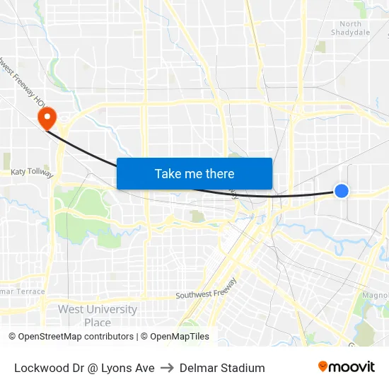 Lockwood Dr @ Lyons Ave to Delmar Stadium map
