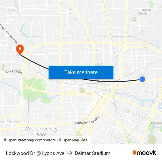 Lockwood Dr @ Lyons Ave to Delmar Stadium map