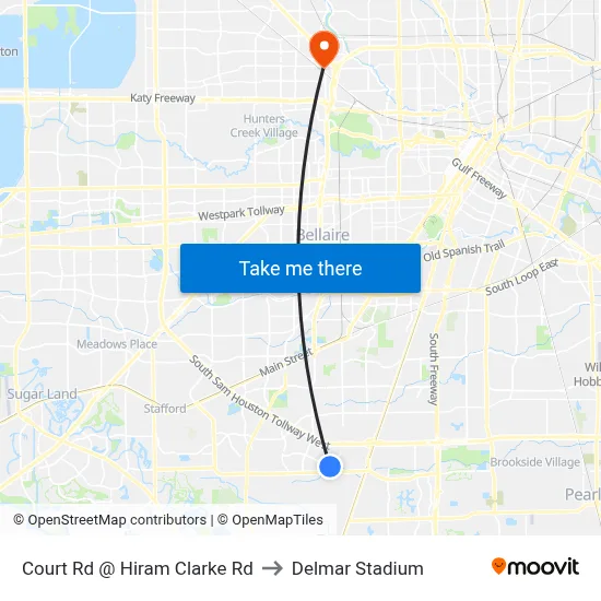 Court Rd @ Hiram Clarke Rd to Delmar Stadium map