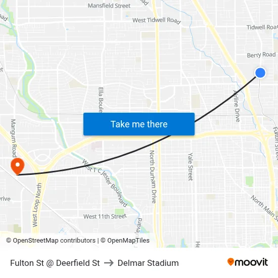 Fulton St @ Deerfield St to Delmar Stadium map