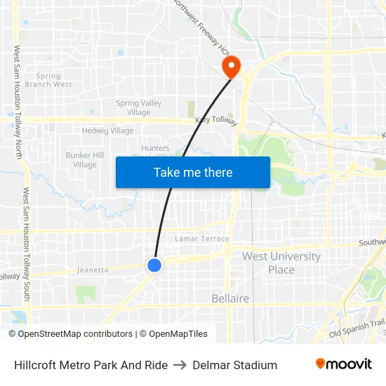 Hillcroft Metro Park And Ride to Delmar Stadium map