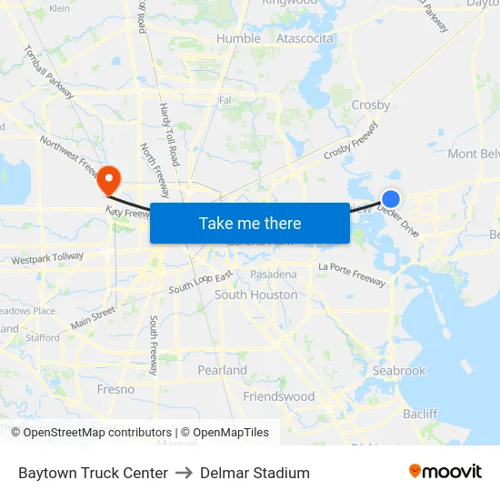 Baytown Truck Center to Delmar Stadium map