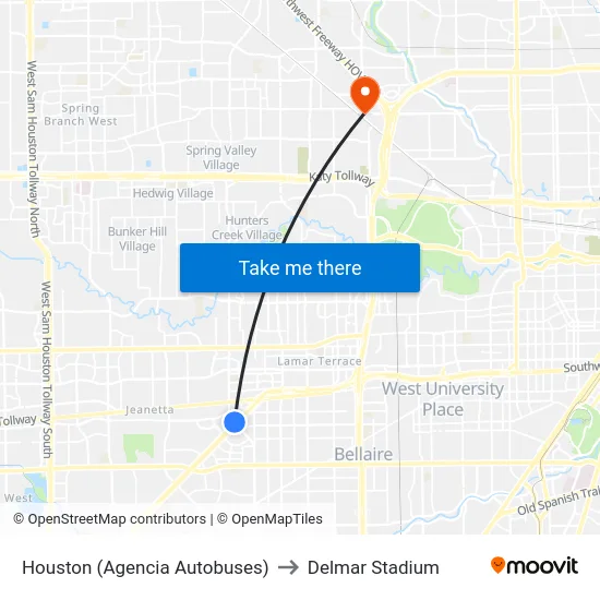 Houston (Agencia Autobuses) to Delmar Stadium map