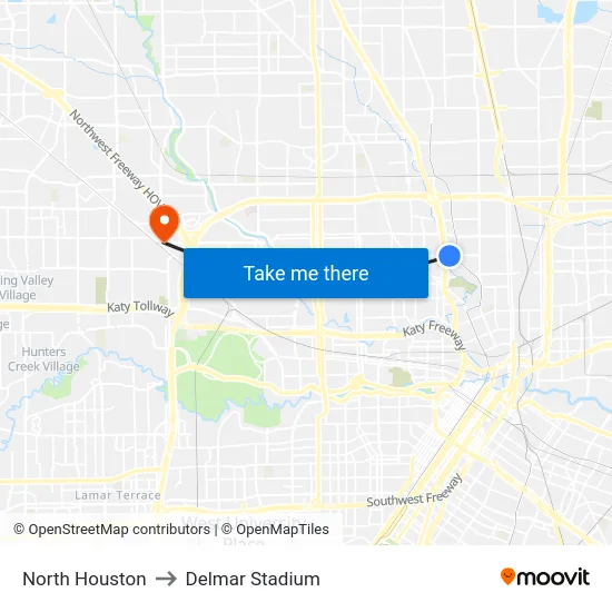 North Houston to Delmar Stadium map