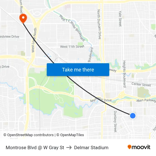 Montrose Blvd @ W Gray St to Delmar Stadium map